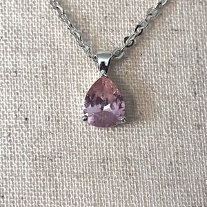 Signed AVON Necklace Pink Rhinestone Crystal Silver Marked SP Pear Shaped  19"